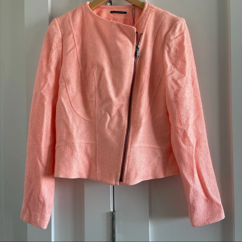 Tweed soft peach zip front jacket - Picture 4 of 9